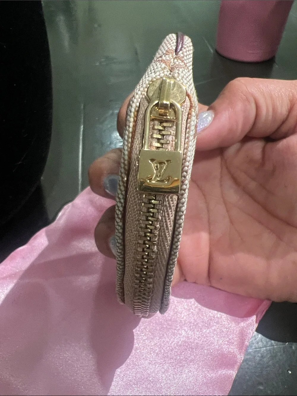 Louis Vuitton Blush Monogram Round Coin Case with Gold Accents